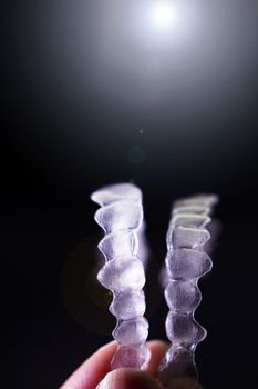 Transparent ferule retainer teeth alignment. Copy space