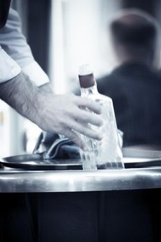 Empty alcohol bottle to be recycled. Transparent