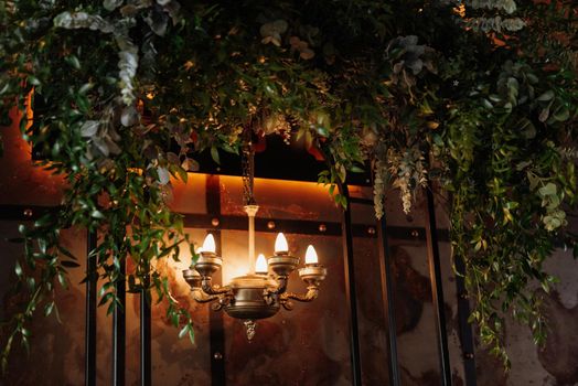 wedding ceremony area in brown oothenes with wood and rusty metal