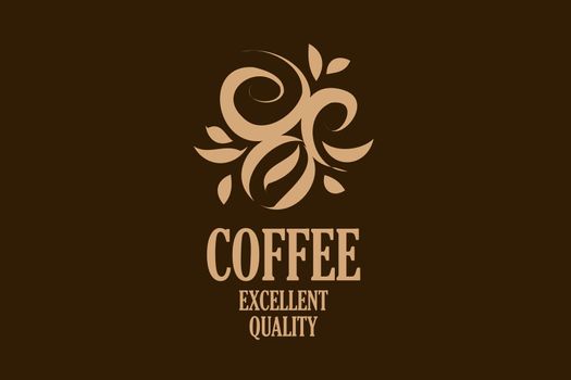 Vector logo with coffee beans drawn on a dark background.