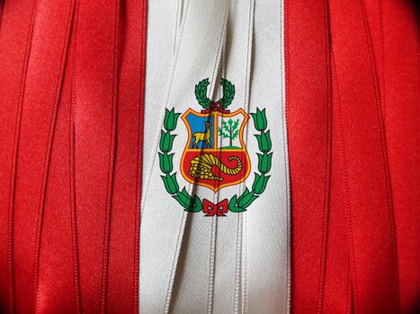 PERUVIAN flag or banner made with red and white ribbons