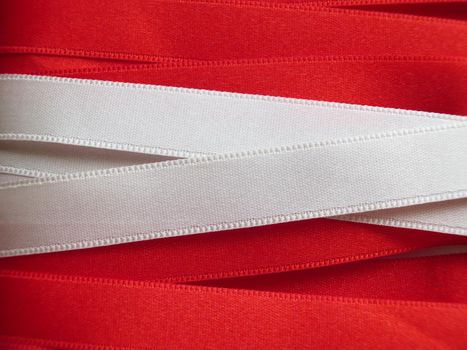 Austria flag or banner made with white and red ribbons