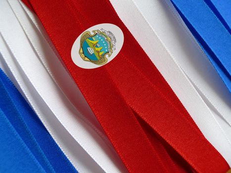 Costa Rica flag or banner made with red, blue and white ribbons