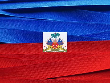 Haiti flag or banner made with red and blue ribbons