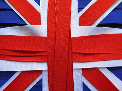 United Kingdom flag or banner made with blue, red and white ribbons