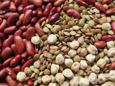 Raw Red Beans, lentils and chickpeas Background. healthy food