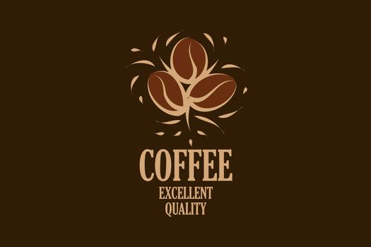 Vector logo with coffee beans drawn on a dark background.