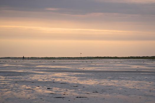 Panoramic image of the coastal landscape of Amrum at sunset, North Sea, Germany