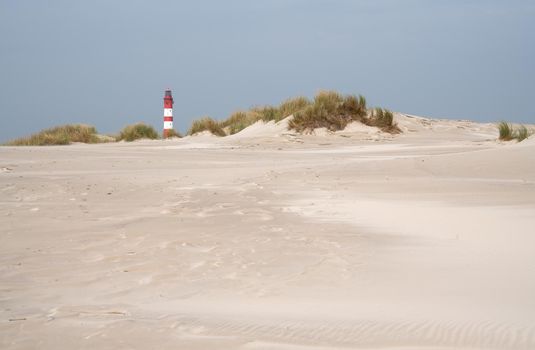 Panoramic image of the dunes of Amrum with the lighthouse, Germany