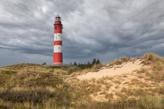 Panoramic image of the dunes of Amrum with the lighthouse, Germany