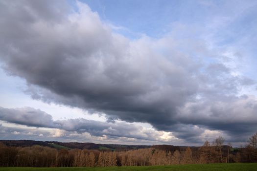 Panoramic image of scenic view on a cloudy day, Bergisches Land, Odenthal, Germany