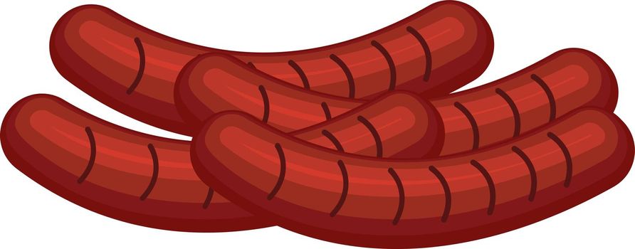 Grilled sausage, illustration, vector on white background.