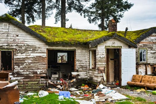 Ruines of abandoned residential house before the final demolition