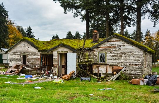 Ruines of abandoned residential house before the final demolition
