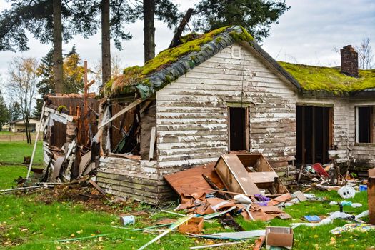 Abandoned, ruined house before final demolition
