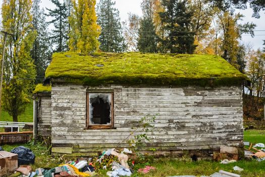 Ruines of abandoned residentional house before the final demolition