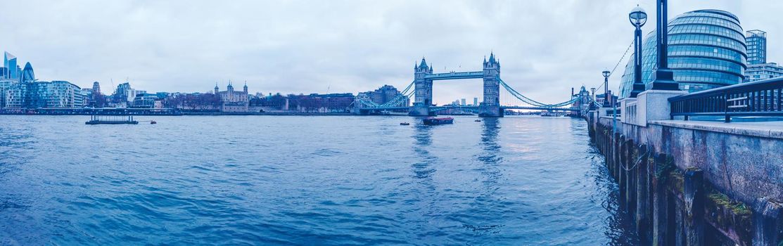 Panoramic view of Tower Bridge , City Hall and the River Thames in London