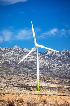 Wind power turbine under Velebit mountain view, Dalmatia region of Croatia