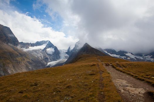 High mountains in Obergurgl.It is a village in the Otztal Alps,Austria. Located in the municipality of Solden, the village has approximately 400 year-round inhabitants, and is mainly a tourist resort.