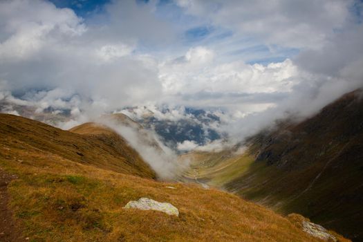 High mountains in Obergurgl.It is a village in the Otztal Alps,Austria. Located in the municipality of Solden, the village has approximately 400 year-round inhabitants, and is mainly a tourist resort.