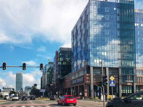 Gdansk, Poland - June 27, 2018: Modern corporate buildings in the centre of Gdansk City. Gdańsk is one of the most dynamically developing Polish cities on the Baltic coast