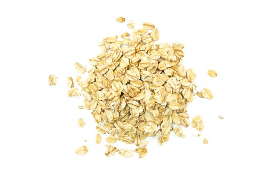 Top view of oatmeal flakes on a white background