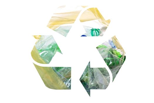 Composite image of an environmental conservation and recycle sign on a white background