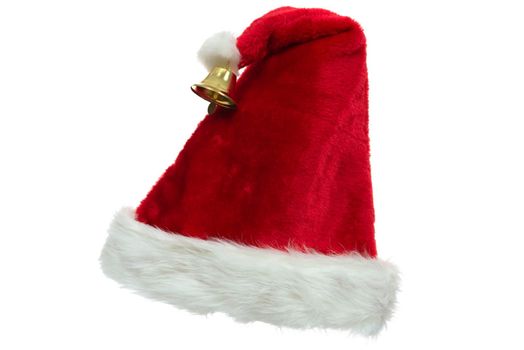 Santa Claus red hat with a bell in close-up isolated on a white background ( high details)