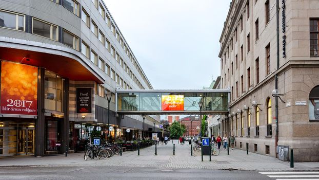 Malmo, Sweden - July 25, 2017:  Panoramic view of Stora Nygatan and Malmborgsgatan Street in the centre of Malmo in Sweden. Malmo is the largest city of Skane County and the third largest city in Sweden after Stockholm and Gothenburg.