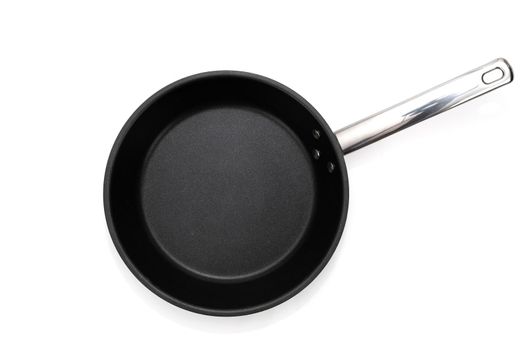 Top view of an empty pan isolated on a white background. 