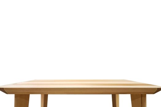 Template with an empty and wooden table isolated on a white background with copy space