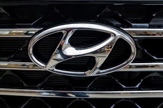 Nowy Sacz, Poland, January 15, 2019: Hyundai sign on a car grilll. Hyundai Motor Company is a famous South Korean multinational automotive manufacturer.