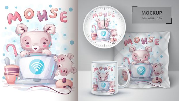 Mouse connects wi-fi poster and merchandising. Vector eps 10