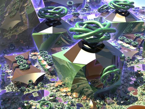 Picture of three-dimensional spaceship fractals in motion