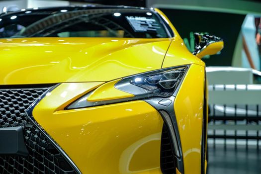 Nonthaburi-Thailand DEC 5 2017: Close-up a Headlight of New LEXUS LC 500 on display at The 34th Thailand International Motor Expo 2017 on DEC 1 - 11 DEC 2017 at IMPACT Challenger Muang Thong Thani