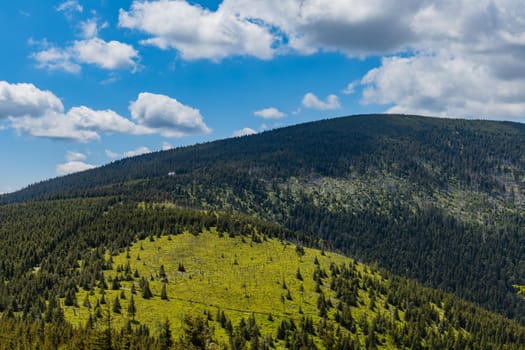 Panorama of Giant Mountains next to trail to Sniezka
