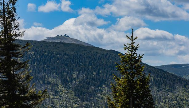 Panorama of Giant Mountains next to trail to Sniezka