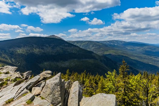 Panorama of Giant Mountains next to trail to Sniezka