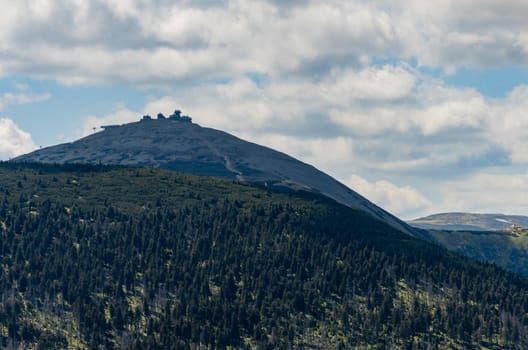 Panorama of Giant Mountains next to trail to Sniezka