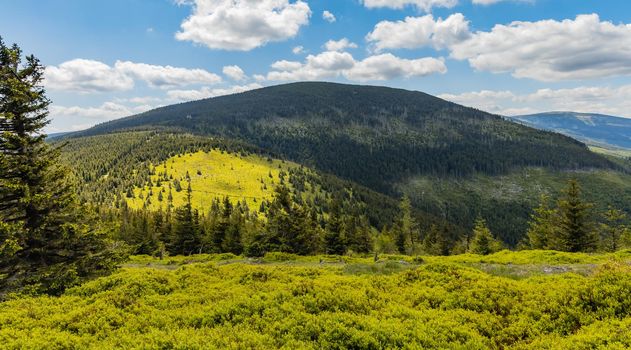 Panorama of Giant Mountains next to trail to Sniezka