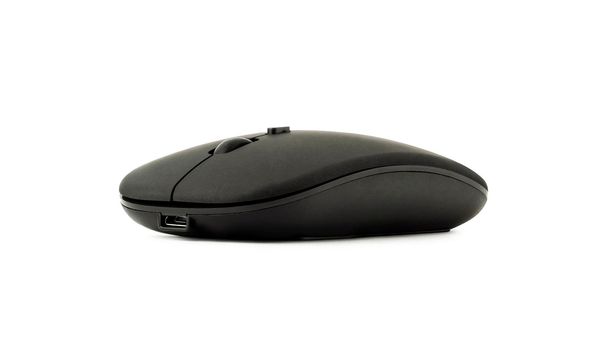 wireless black mouse isolated on white background with clipping path