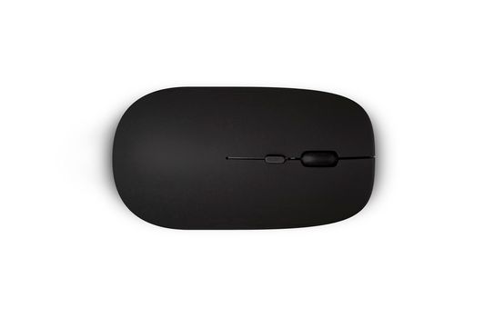 Wireless black mouse. Isolated on white background with clipping path. Top view.