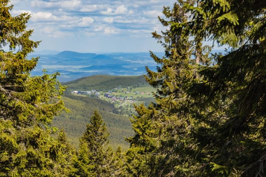 Panorama of Giant Mountains next to trail to Sniezka