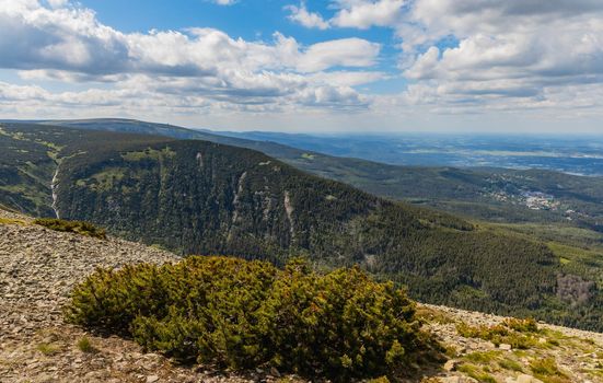 Panorama of Giant Mountains next to trail to Sniezka