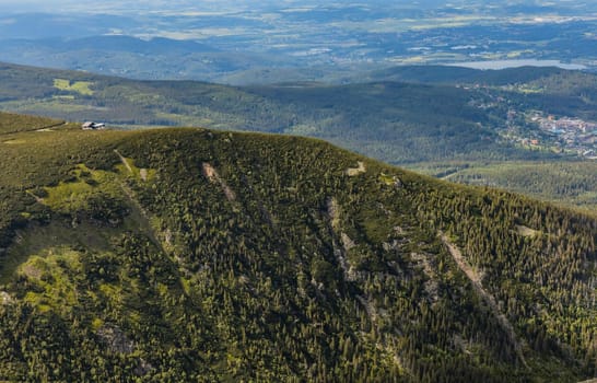 Panorama of Giant Mountains next to trail to Sniezka