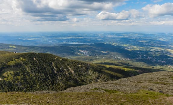 Panorama of Giant Mountains next to trail to Sniezka