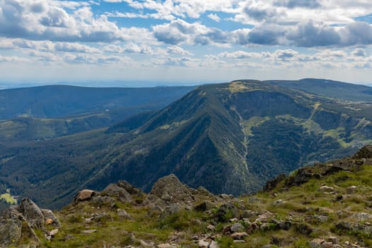 Panorama of Giant Mountains next to trail to Sniezka