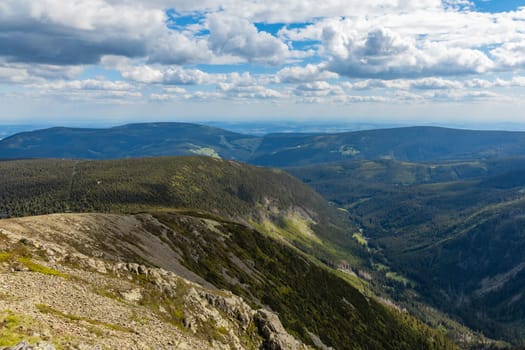 Panorama of Giant Mountains next to trail to Sniezka