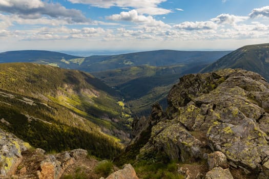 Panorama of Giant Mountains next to trail to Sniezka