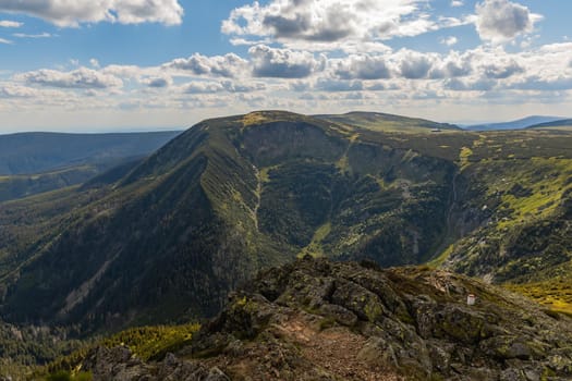 Panorama of Giant Mountains next to trail to Sniezka